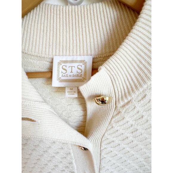 Sail to Sable Honeycomb Wool Cardigan Jacket Duster, Creme Wool Medium - Picture 3 of 6